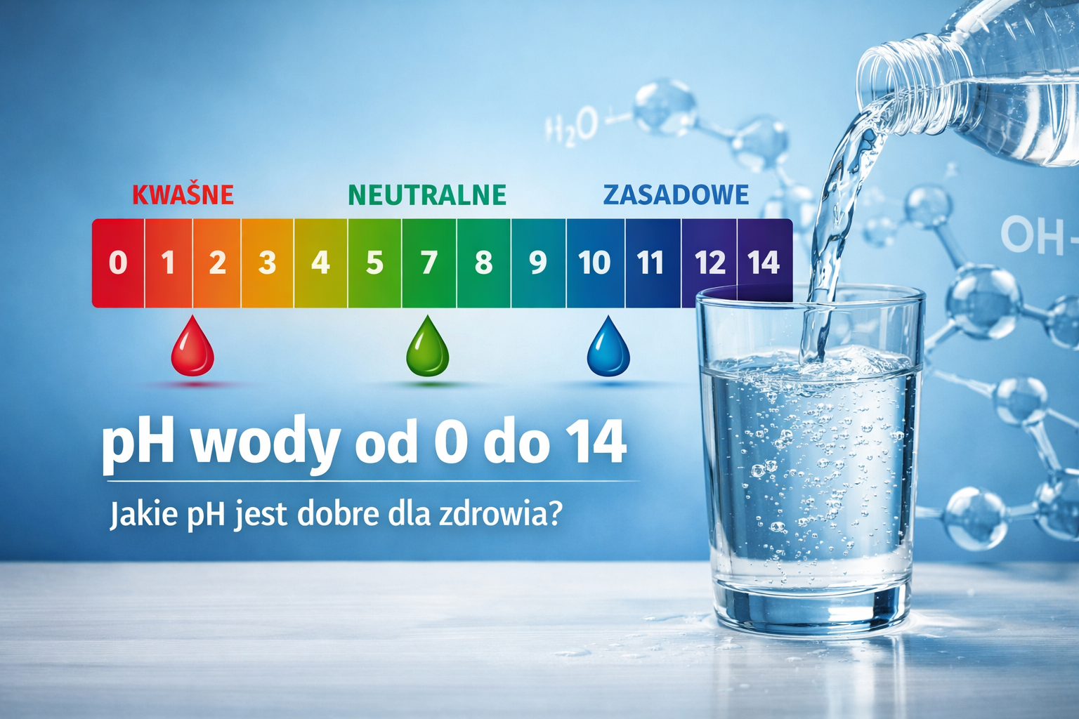 Skala pH wody od 0 do 14 – odczyn kwaśny, neutralny i zasadowy