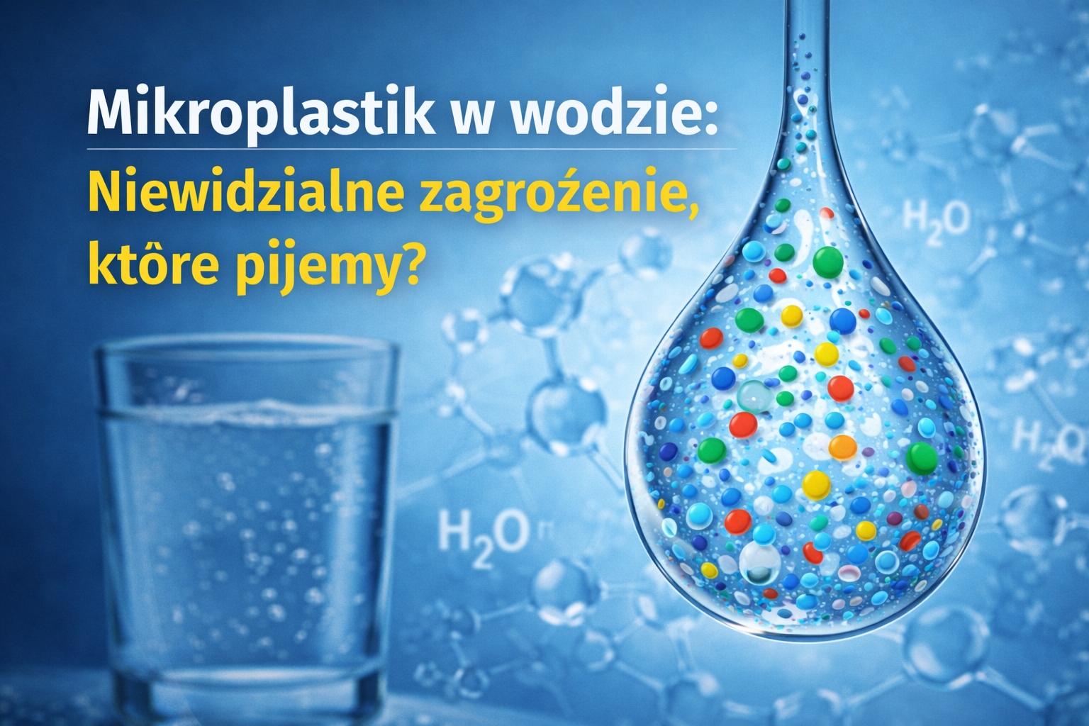 Mikroplastik w wodzie pitnej – cząsteczki plastiku widoczne w kropli wody